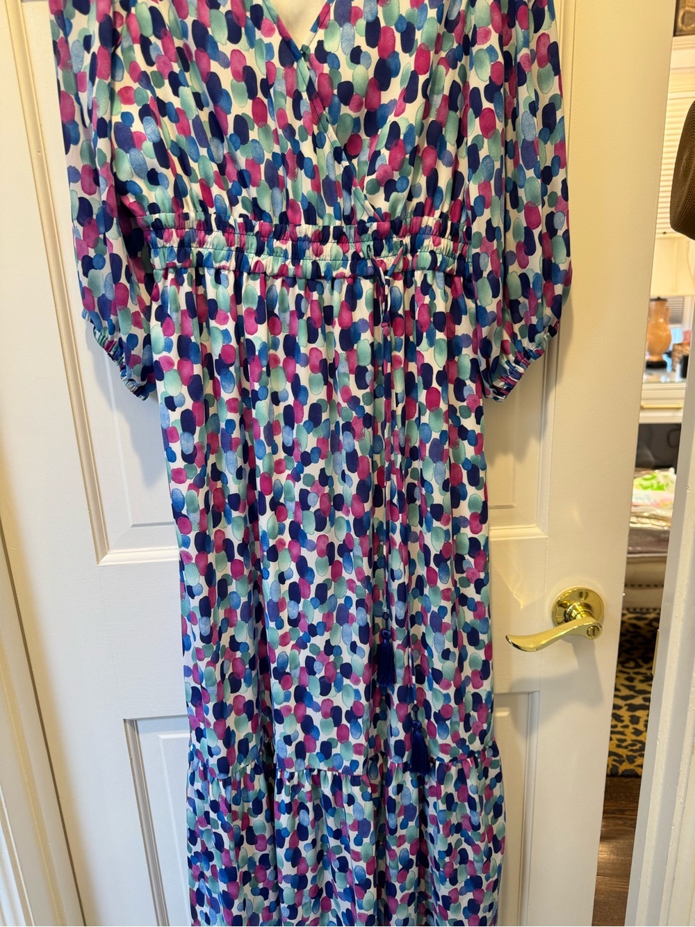 Tommy Bahama Blue Teal Purple Pink Dot-Print Maxi Dress